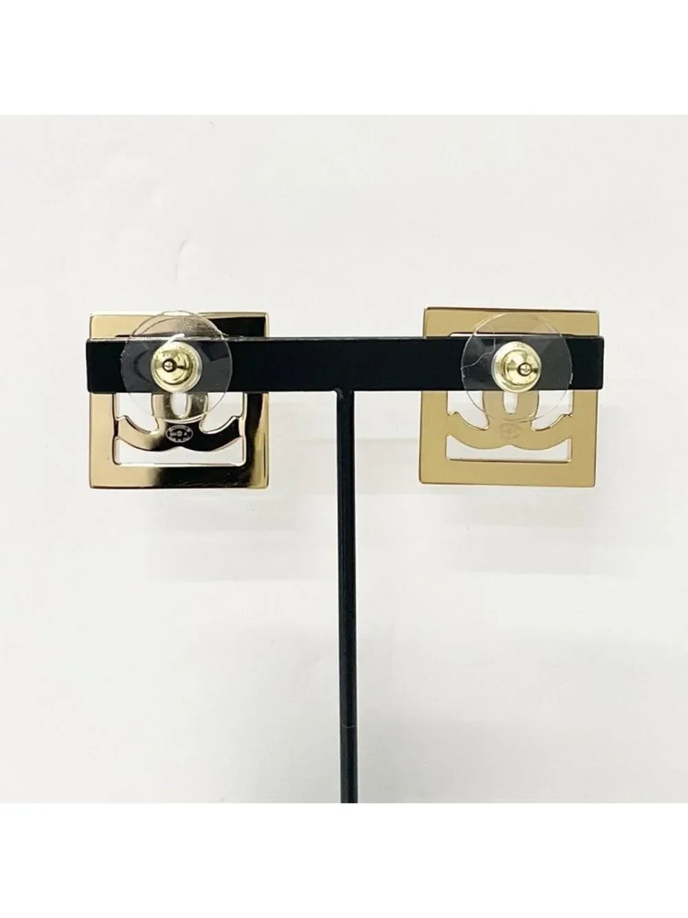 Chanel CC Logo Square Earrings Gold